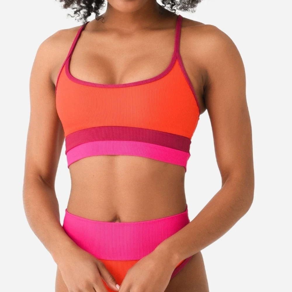 NEW Beach Riot Eva Top Swim Bikini Colorblock Orange Pink Small or Medium